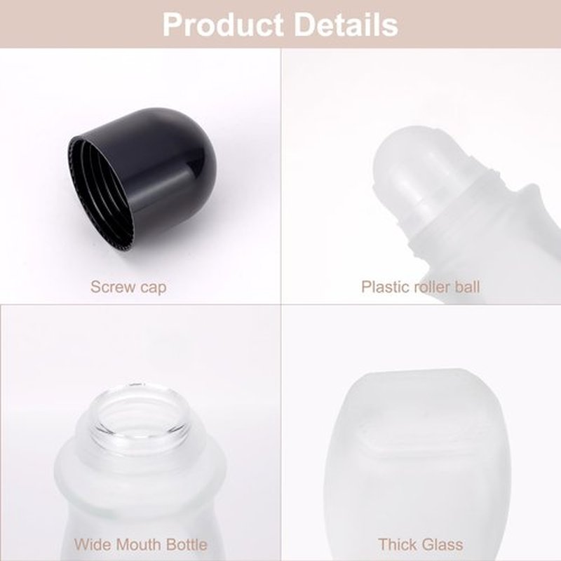 Kesell 2pack 50 ml/1.7oz Refillable Roll On Bottles with Plastic Roller Ball Frosted Clear Glass Rollerball Deodorant Container Set with Opener Essential Oil Perfume Glass Roller Bottles (Black Caps)