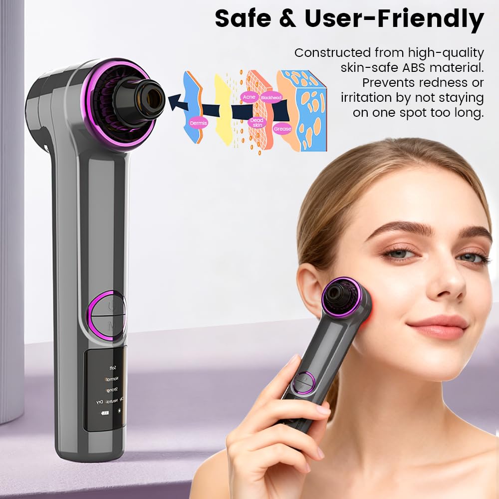 Blackhead Remover Pore Vacuum with Heating Function, Electric Comedone Extractor with 3 Suction Levels & 9 Modes, for Deep Pore Cleansing on Nose and Face with 5 Interchangeable Heads