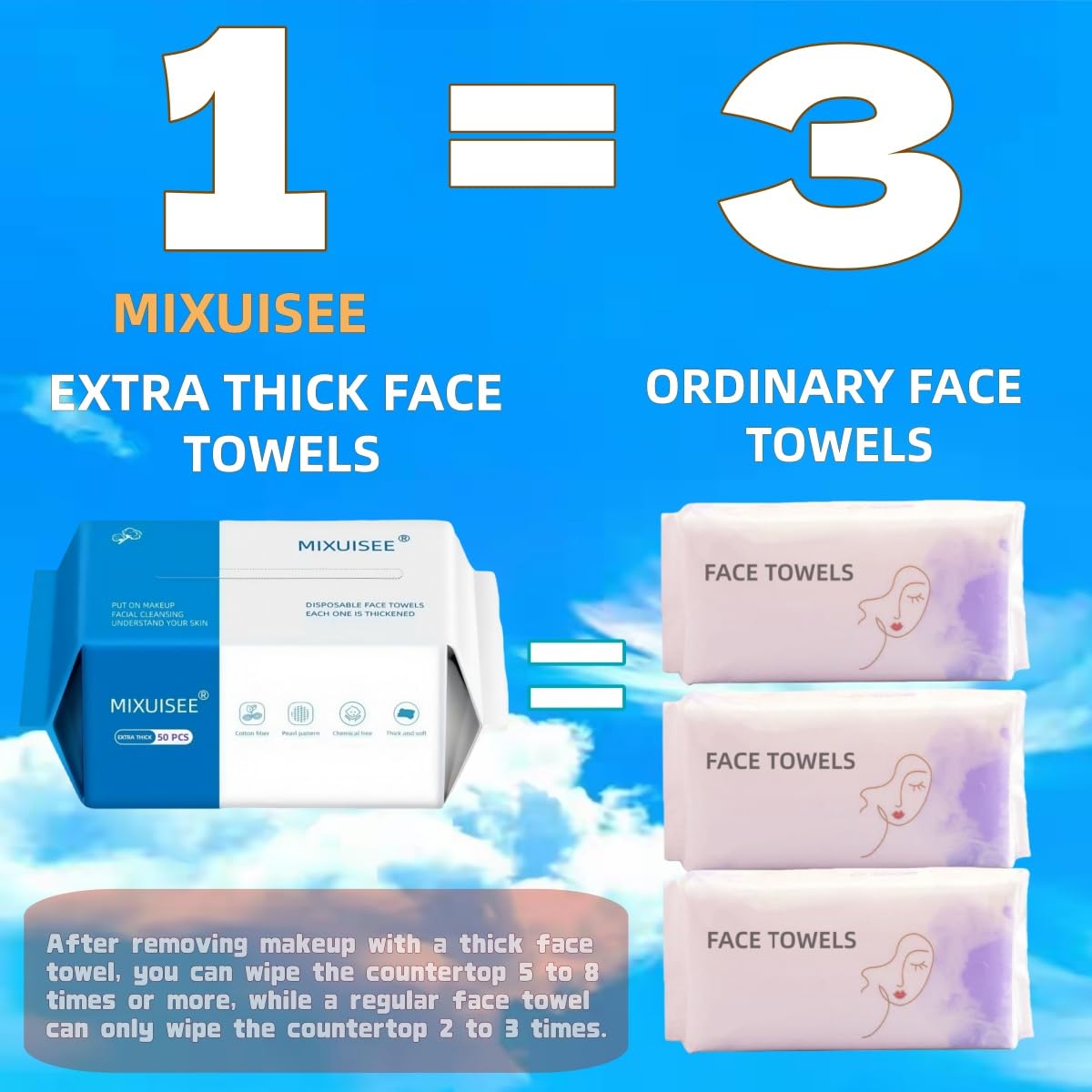 MIXUISEE-thick and soft Face Towels.Disposable face towel.100% Cotton facial cloths.Super thick 150%. Suitable for makeup removal and cleansing.and applicable to sensitive skin(Extra thick 150 pieces)