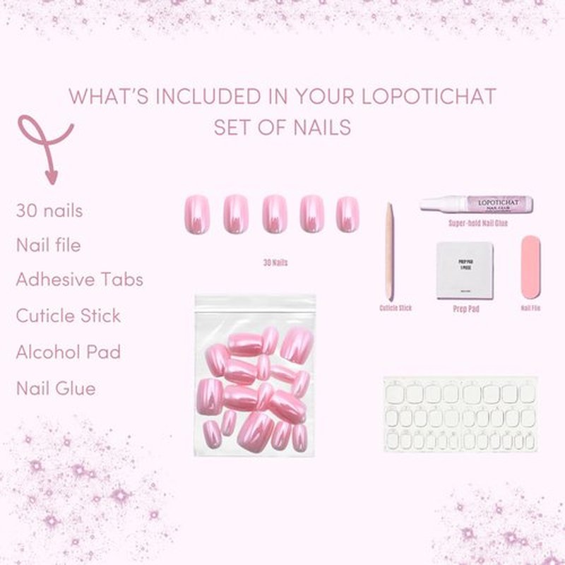 Perfect Petal - Lopotichat Press On Nails | Baby Pink Press on Nails | Reusable Fake Nails with Glue for Perfect Spring Nails | Achieve Effortless Style Like Acrylic Nails | 30pcs 15sizes Gel Nail Kit