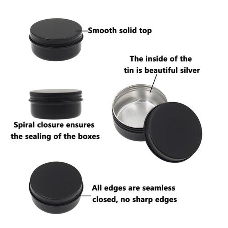 Aluminum Tin Jars Containers,ULIFESTAR Leak Proof Cosmetic Tin Jars Containers,Round Tin Cans with Lids,10PCS Black Cosmetic Sample Refillable Containers for Spice (1.76 ounces 57*27mm/2.24*1.06")