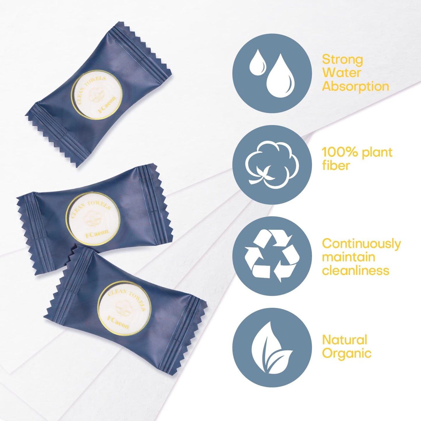 Fcaeon Disposable Face Towel 100 Count Compressed Towel Tablets Individually Wrapped 9×7.5 Inch Portable Washcloths Compact Cloths for Travel Hiking Camping Gym Fitness Outdoor Gear Hotel Stay (Blue)