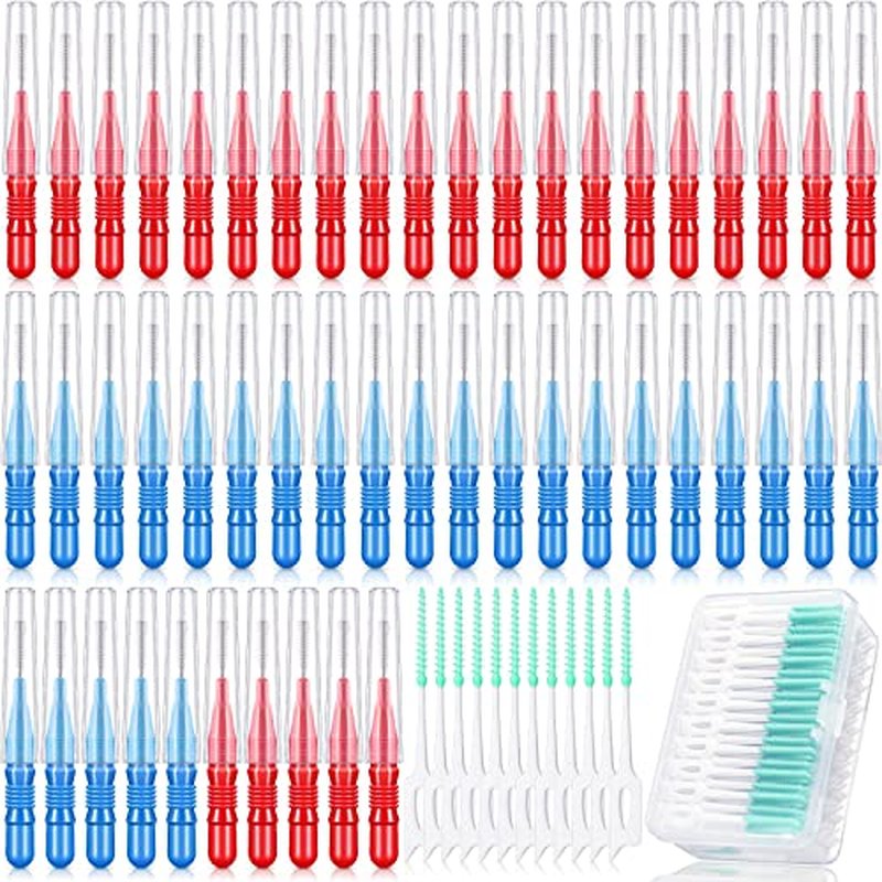 350 Pieces Interdental Brush Tooth Floss Tooth Cleaning Tool Toothpick Dental Tooth Flossing Head Oral Dental Flosser Teeth Soft Dental Picks Refill Dental Flosser Toothpick Cleaners (Blue, Red)