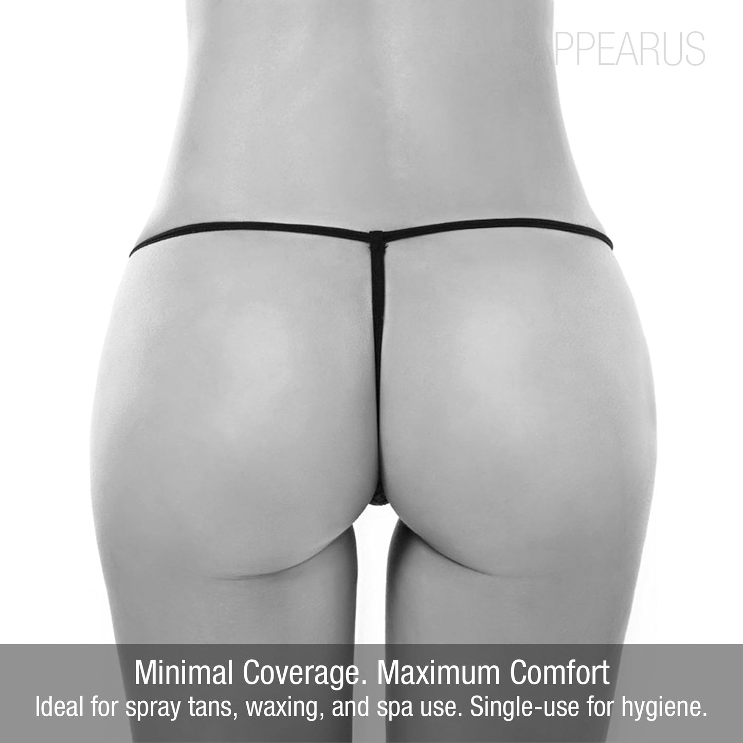 APPEARUS Disposable Women's Black T-String Thong Bikini Panties for Spray Tanning, Hair Removal, One Size (60 Ct./5 bags of 12)