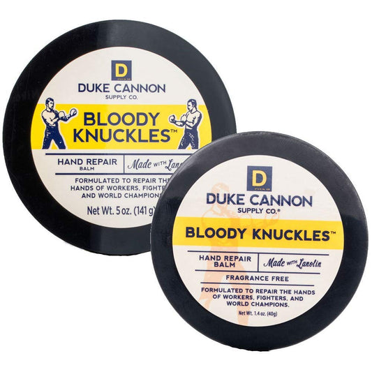 Duke Cannon Bloody Knuckles Hand Repair Balm - Unscented Moisturizer, Repair and Revitalize Dry, Cracked Skin, Ideal for Workers and Fighters, Set of 2 (5 oz. & 1.4 oz.)