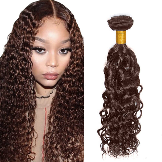 Color 4 Bundles Human Hair Dark Brown Water Wave Bundles Light Brown Human Hair 1 Bundle 14 inch Chocolate Brown Ocean Wave Bundles Human Hair Weave for Women