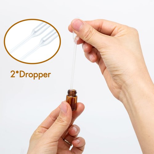 ZEJIA 2ML Essential Oil Roller Bottles, 24 Pack Amber roller bottles for oils, Mini Glass Roll on Bottles with Stainless Steel Roller Balls&2 Droppers