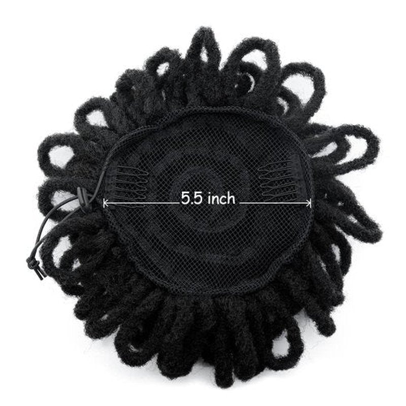 Yinmei Baibian 2Pcs Purple Locs Ponytail Dreadlocks Bun Drawstring Locs Ponytails Hair Curly Braided Petal Bun Chignon Faux Braids Buns Synthetic Hair Extensions for Black Women Girls(Black&Purple)