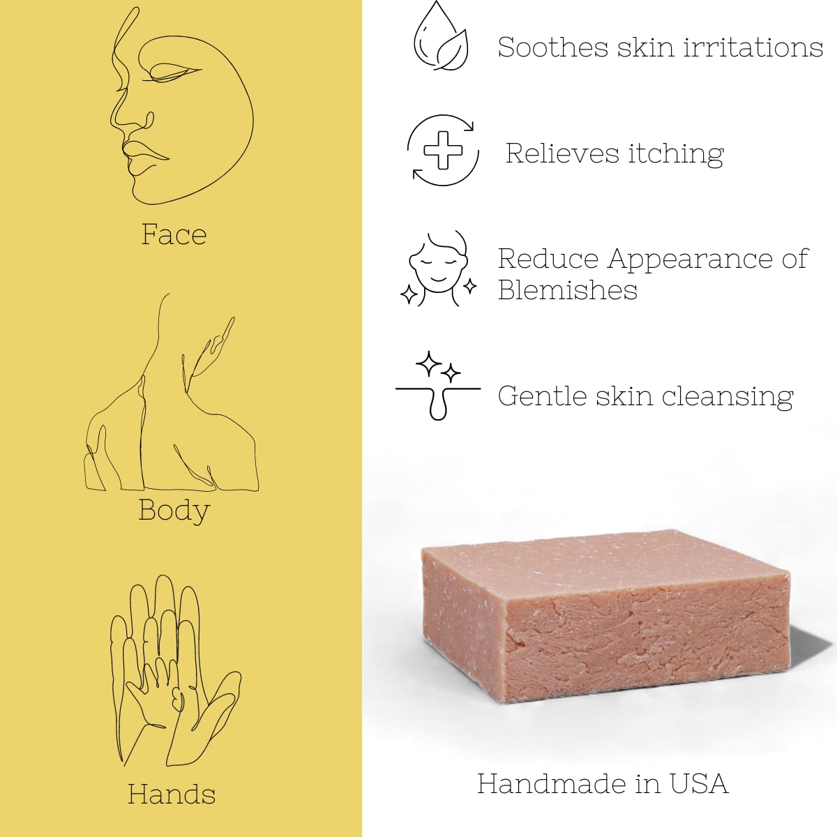 Yellow Bird Handmade Natural Calamine Bar Soap - Organic Cleanser For Bath, Face, and Body.