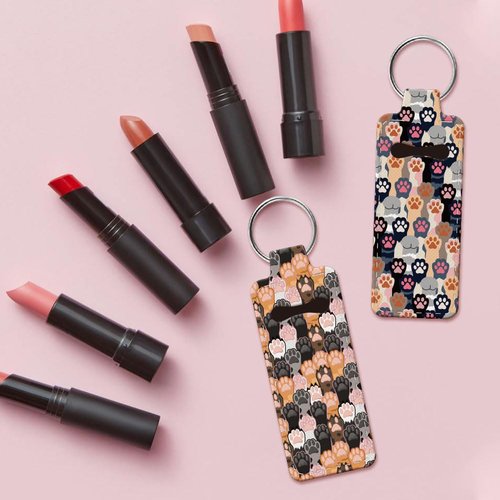 OLYCRAFT 2Pcs Paw Print Chapstick Holder Keychain 3.8x1.5 Inch Elastic Diving Fabric Lipstick Keychains Elastic Diving Fabric Portable Lipstick Sleeve Travel Key Ring Holder for Lipstick