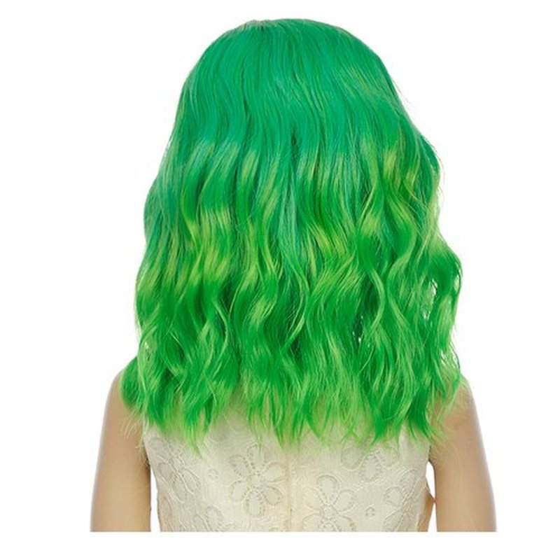 MAGQOO Green Wig Kids Girls Short Curly Wavy Green Ombre Hair Wigs Synthetic Heat Resistant Cosplay Costume Party Wigs