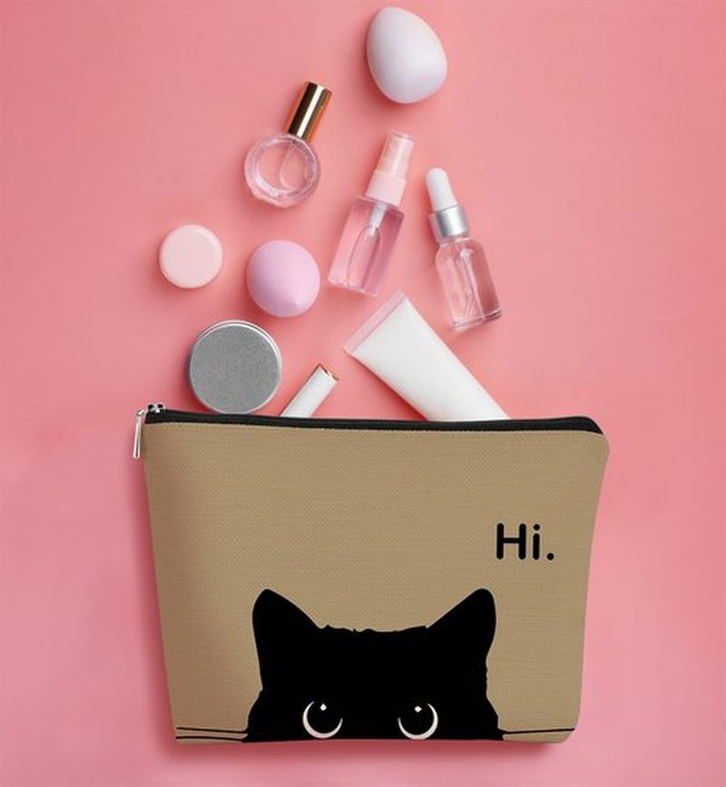 BARPERY Cat Makeup Bag, Cute Makeup Bag, Cat Gifts for Cat Lovers Women, Black Cat Gifts, Hi Black Cat Kitty Cosmetic Bag, Cat Makeup Pouch, Cat Stuff for Cat Lovers (Cyan)