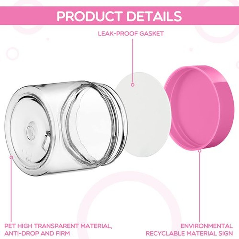 6 Pack Clear Container with Lids Small Plastic Pot Jars Wide Mouth Round Leak Proof Plastic Container Jars with Lid for Travel Storage, Eye Shadow, Nails, Paint, Jewelry (2 oz, Pink)