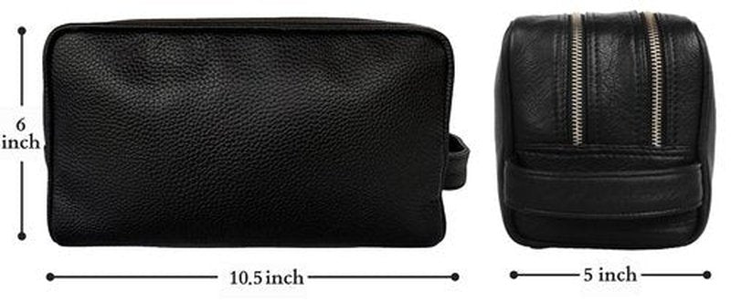 RUSTIC TOWN Full Grain Leather Travel Toiletry Bag - Dopp Kit Travel Organizer (Medium, Black)