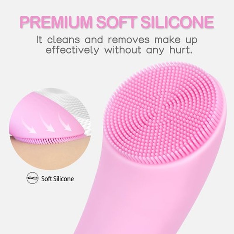 PRITECH Silicone Face Scrubber, Rechargeable Facial Cleansing Brush with Heat Massage End, Vibrating Exfoliating Face Scrubber for Women and Men, Waterproof Facial Scrubber for Deep Cleansing (Pink)