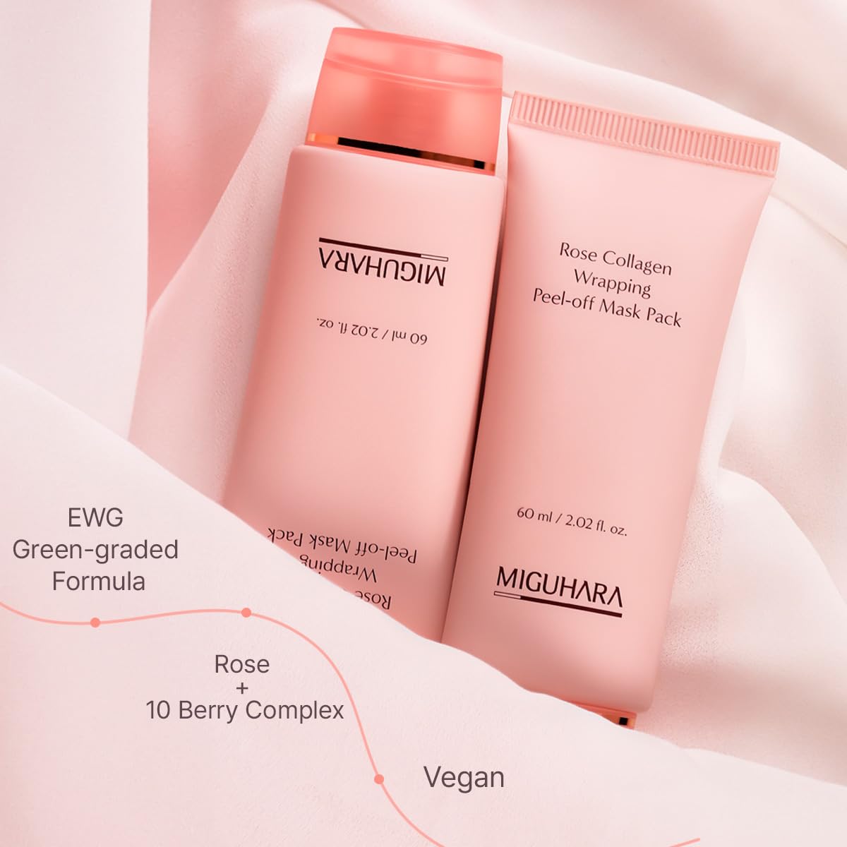 MIGUHARA Collagen Rose Wrapping Peel Off Mask | Pore Minimizer & Glass Skin Glow | Vegan Korean Face Mask with French Rosa Centifolia Flower Extract, Firming & Dullness Care, 2.02 fl.oz