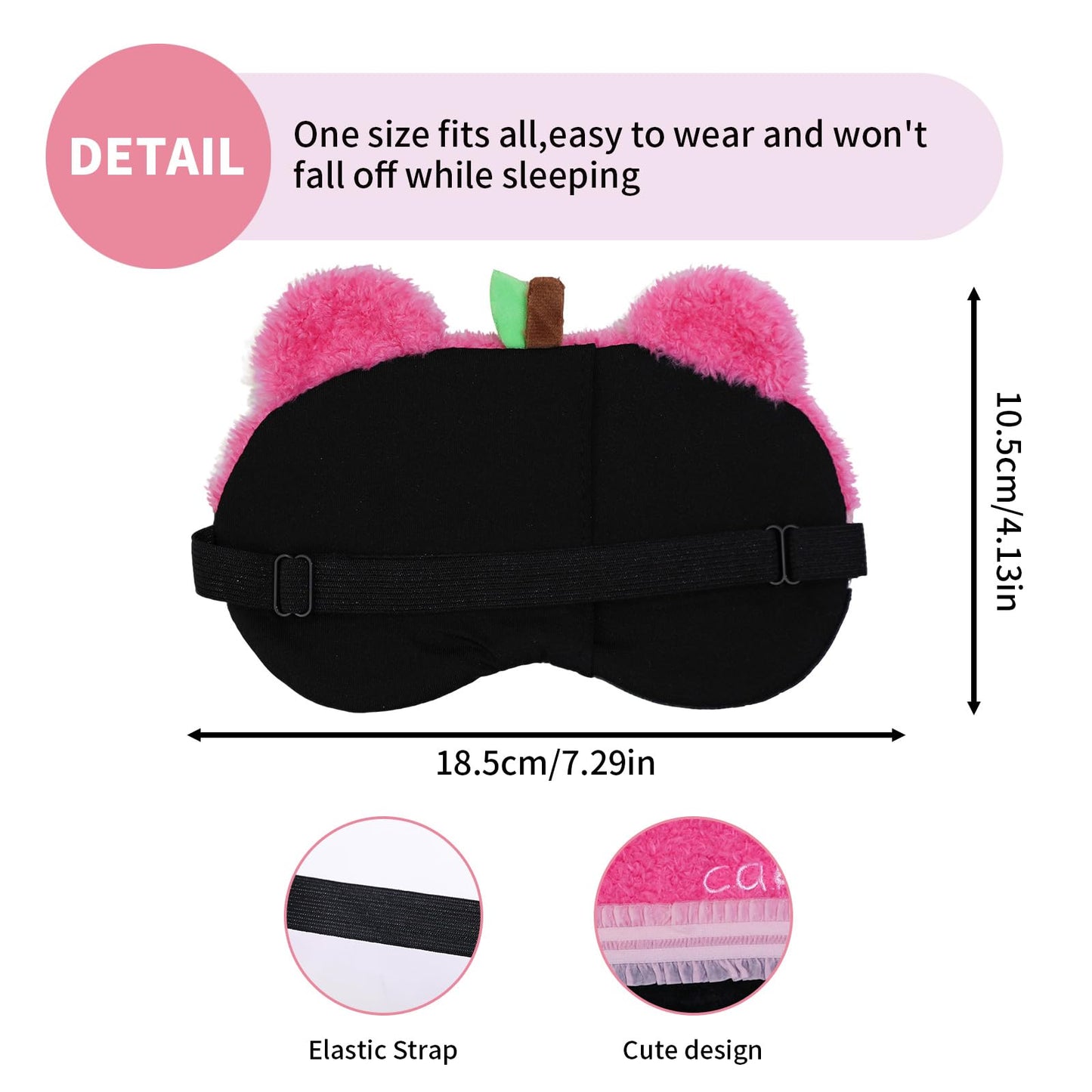 PERFECTSIGHT Sleep Eye Masks, Cute Bear Plush Sleep Eye Cover Lightweight Adjustable Eyeshade Faux Fur Mask Cover for Women Men Kids Sleep Travel Nap, Rose Pink Cake
