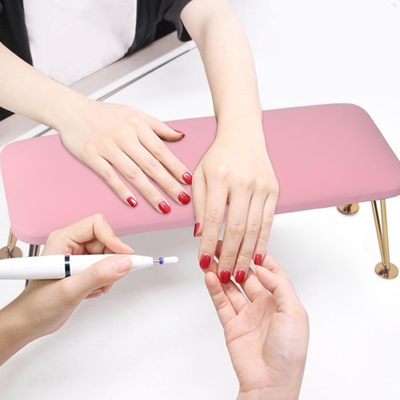 Merterfly Arm Rest for Nails, Sturdy Nails Arm Rest for Nail Tech with Space for Nail Lamp, Reduces Back Pain, Easy Clean Hand Rest for Manicures and Pedicures (Pink)