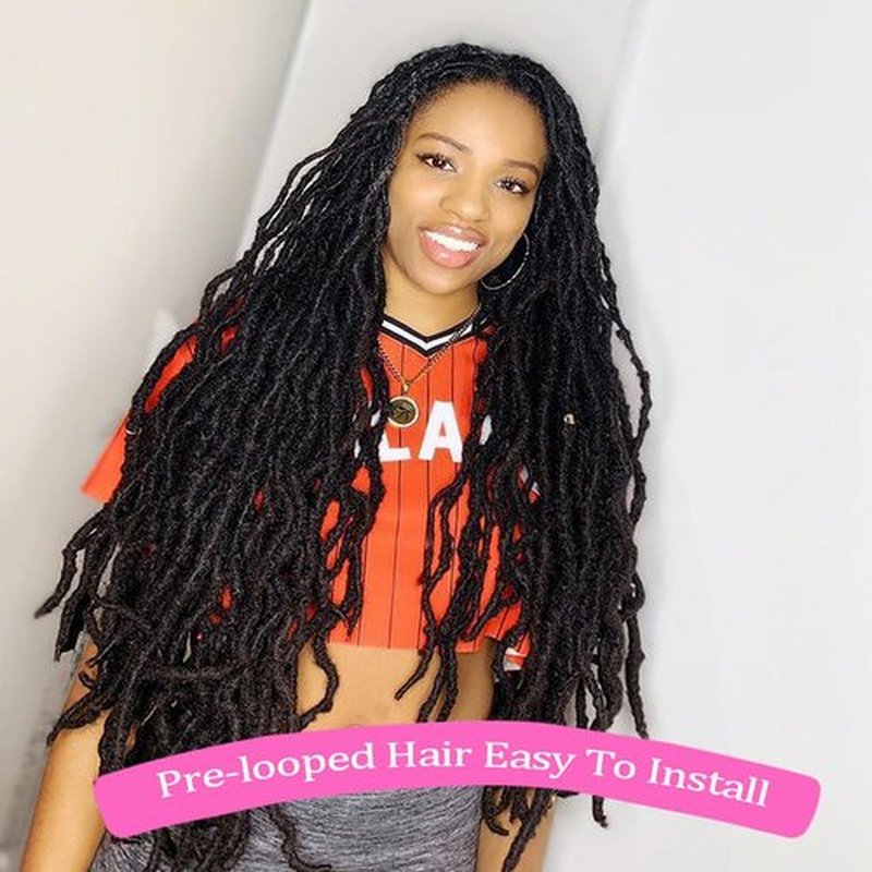 FAIRISE - 6 Packs Faux Locs Crochet Hair for Black Women - Long Soft Locs 24 inch 1B Natural Black - Synthetic Pre Looped Curly Wavy Goddess Locs Crochet Hair