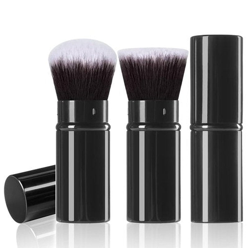 Keriloo Retractable Makeup Brush 2 Pack, Travel Kabuki Powder Foundation Makeup Brush Face Blush Brushes for Blending Liquid, Blush, Bronzer, Buffing, Sunscreen,Flawless Cosmetics