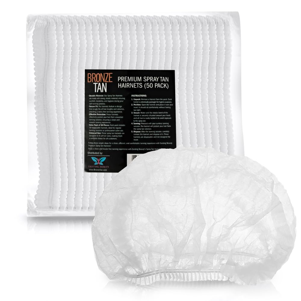 Bronze Tan Hair Nets for Spray Tanning or Food Service - Spray Tanning Supplies - Essential for Sunless Tanning -Perfect for Salons and Home Use - Protects Hair from Spray Tan Solution - 50 Pack