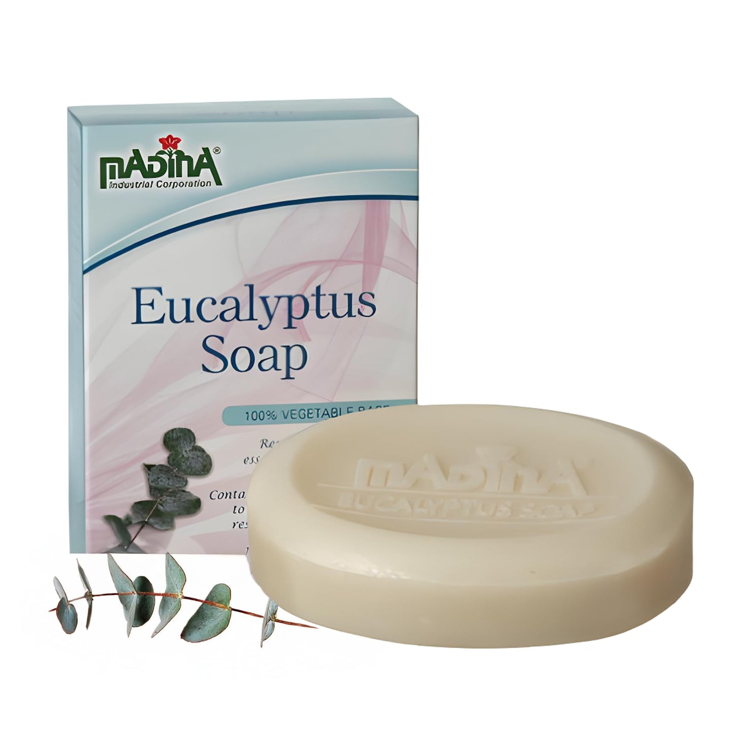Madina Eucalyptus Soap Bar – Moisturizing, Invigorating, 100% Vegetable-Based, Cocoa Butter, Kava Kava Extract, Gentle Cleanser for Face & Body, 6 Pack (3.5 oz Each)