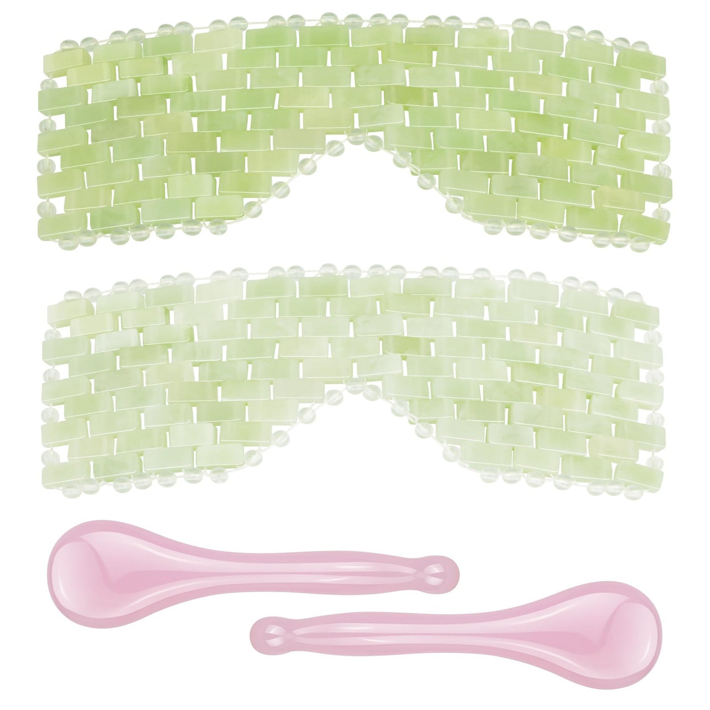LazyGa 4 Pcs Jade Eye Mask & Skin-Safe Glass Facial Massage Tool, Jade Cooling Mask & Gua Sha Therapy Roller for Skincare Relieve Puffiness, Anti-Aging, Stress Relief
