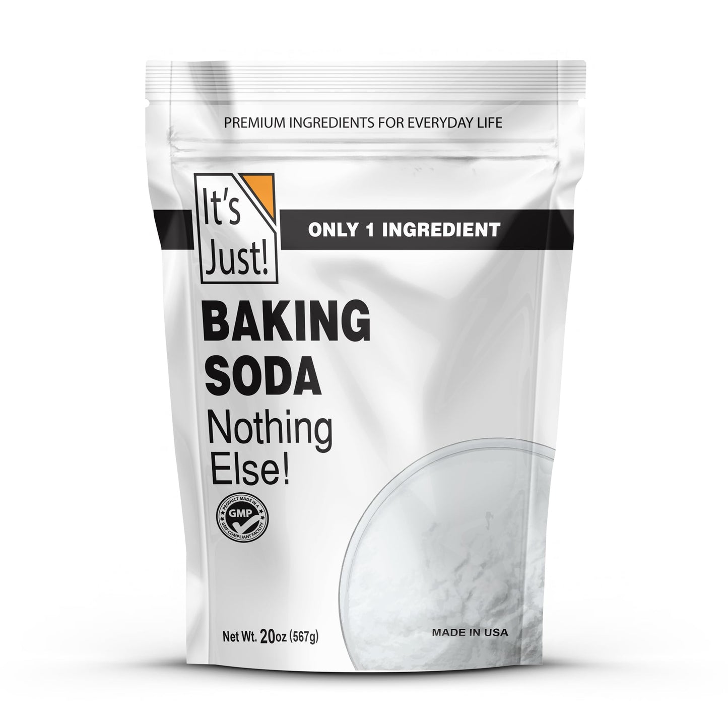 It's Just - Baking Soda, 100% Pure Sodium Bicarbonate, Food Grade, Non-GMO, Made in USA, Cooking, Baking (1.25 Pound)