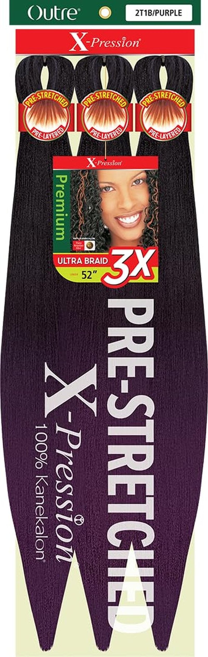 Outre [5 PACK DEAL] X-Pression Braid-Pre Stretched Braid 52" 3X 5 Packs (2T1B/PURPLE)