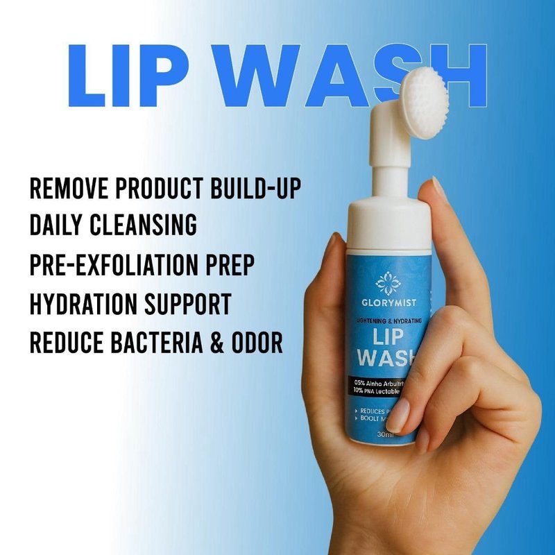 All-In-One Lip Wash & Silicone Brush - Hydrating Foaming Cleanser for Dry, Dark Lips | Daily Care Set (Pack of 2)