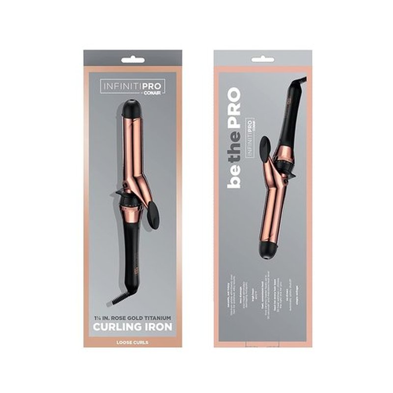 INFINITIPRO BY CONAIR Rose Gold Titanium 1 1/4-Inch Curling Iron, 1 ¼ inch barrel produces loose curls – for use on medium and long hair