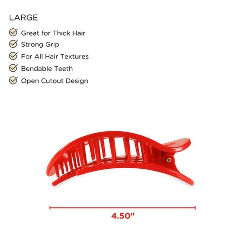 TELETIES - Large Flat Round Hair Clip - Holiday Collection - Hair Claw Clips for Women - Strong Grip, Bendable Teeth, Curved Design - For All Hair Types and Textures - Rudolph Red