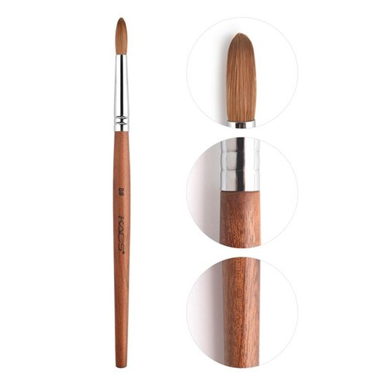 KADS 8# Pure Kolinsky Hair Bristles Acrylic Nail Brush Oval Crimped Shaped RedWood Handle Professional Salon Quality (8#)