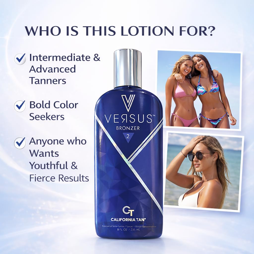 Versus Bronzer Step 2 DHA Indoor Tanning Bed Lotion, Outdoor UV Sun Tan Instant & Delayed Dark Bronzing Cream, Skin Hydrating & Antioxidant Formula, 8 fl oz