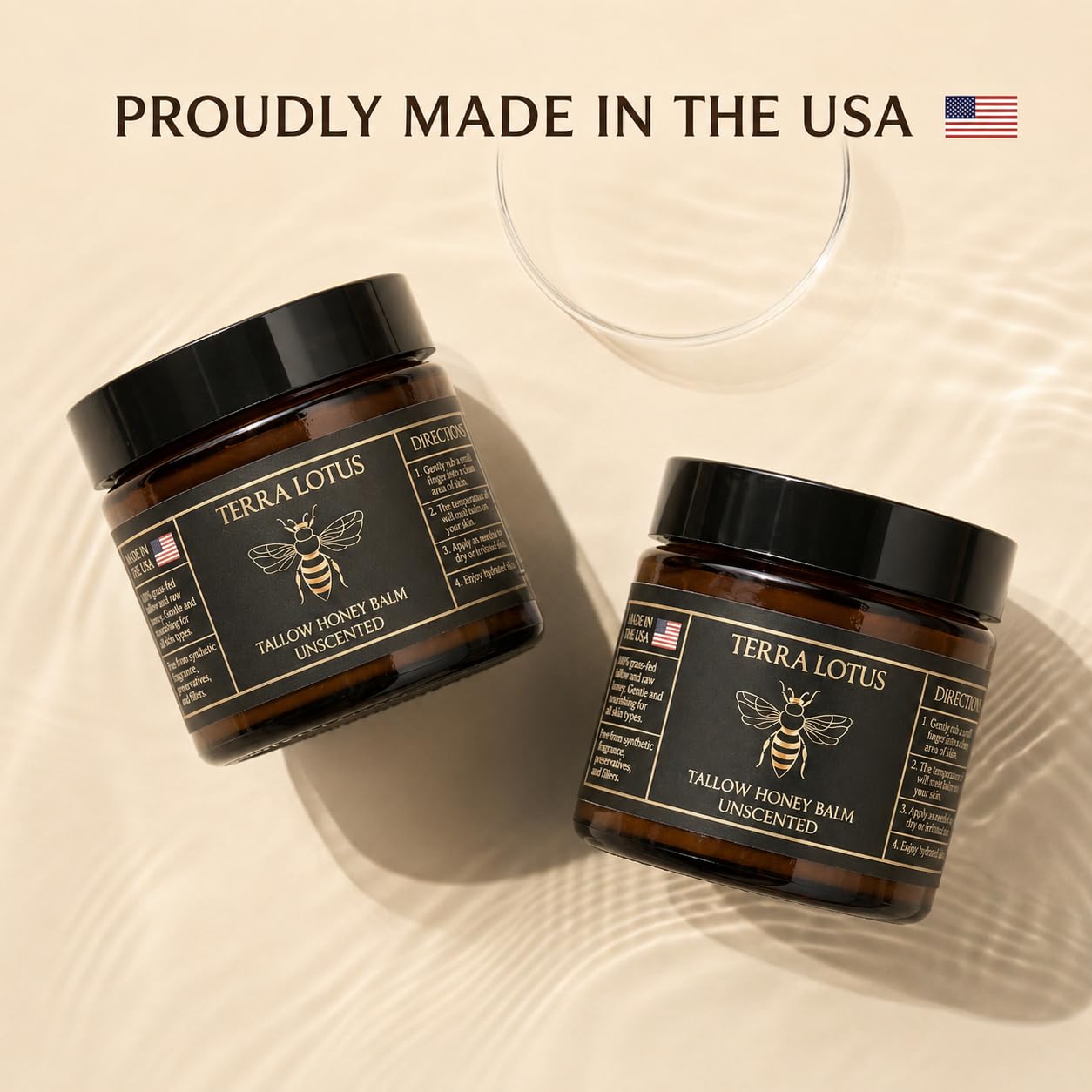 Terra Lotus - Organic Grass-Fed Beef Tallow Balm with Raw Honey - Moisturizing Cream for Soft, Smooth Skin - Handmade All-Natural Moisturizer (2 Oz, Vanilla)