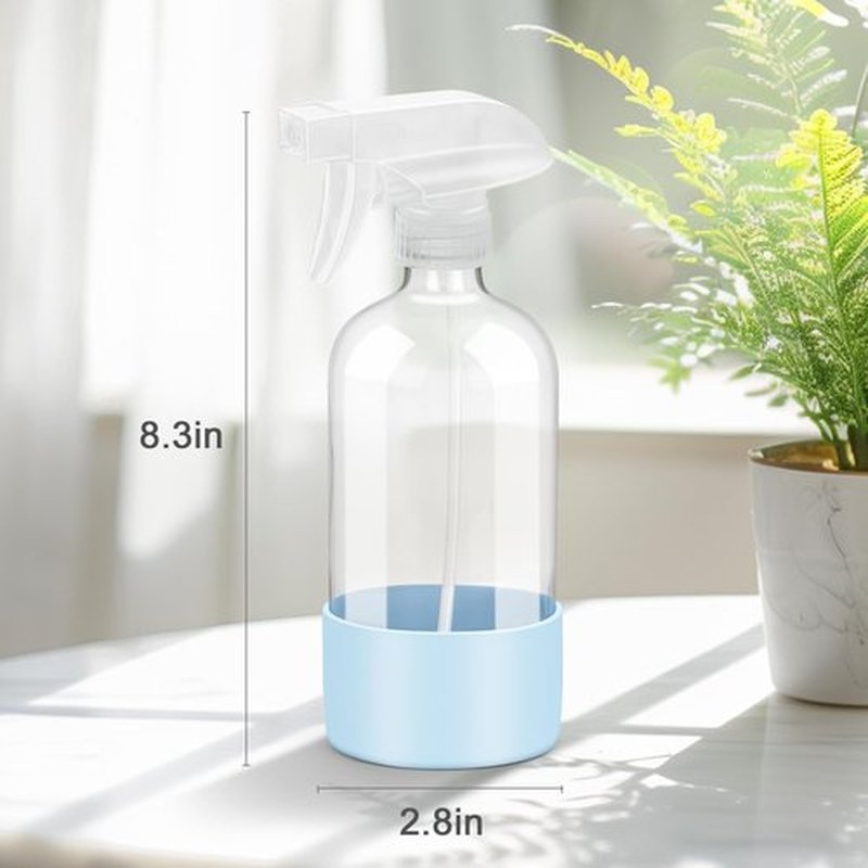Worldgsb 2 Pack Glass Spray Bottles with Silicone Sleeve, 16 oz Empty Refillable Containers with Adjustable Spray Nozzles, Spray Bottles for Hair, Cleaning Solutions and Plants Blue&Grey