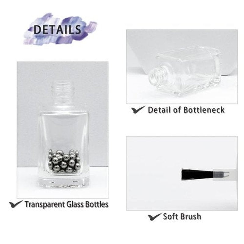 Agidea 6PCS Empty Nail Polish Bottles with Funnel, Empty Fingernail Polish Bottles Glass Rectangle with Brush & Mixing Balls Black (15ML)