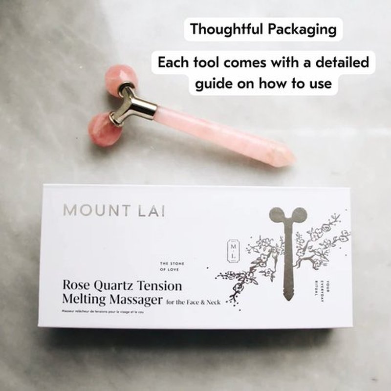 Mount Lai Rose Quartz Tension Melting Massager for Face and Neck | Rose Quartz Face Roller and Neck Massager for Relieving Tensions and Stress