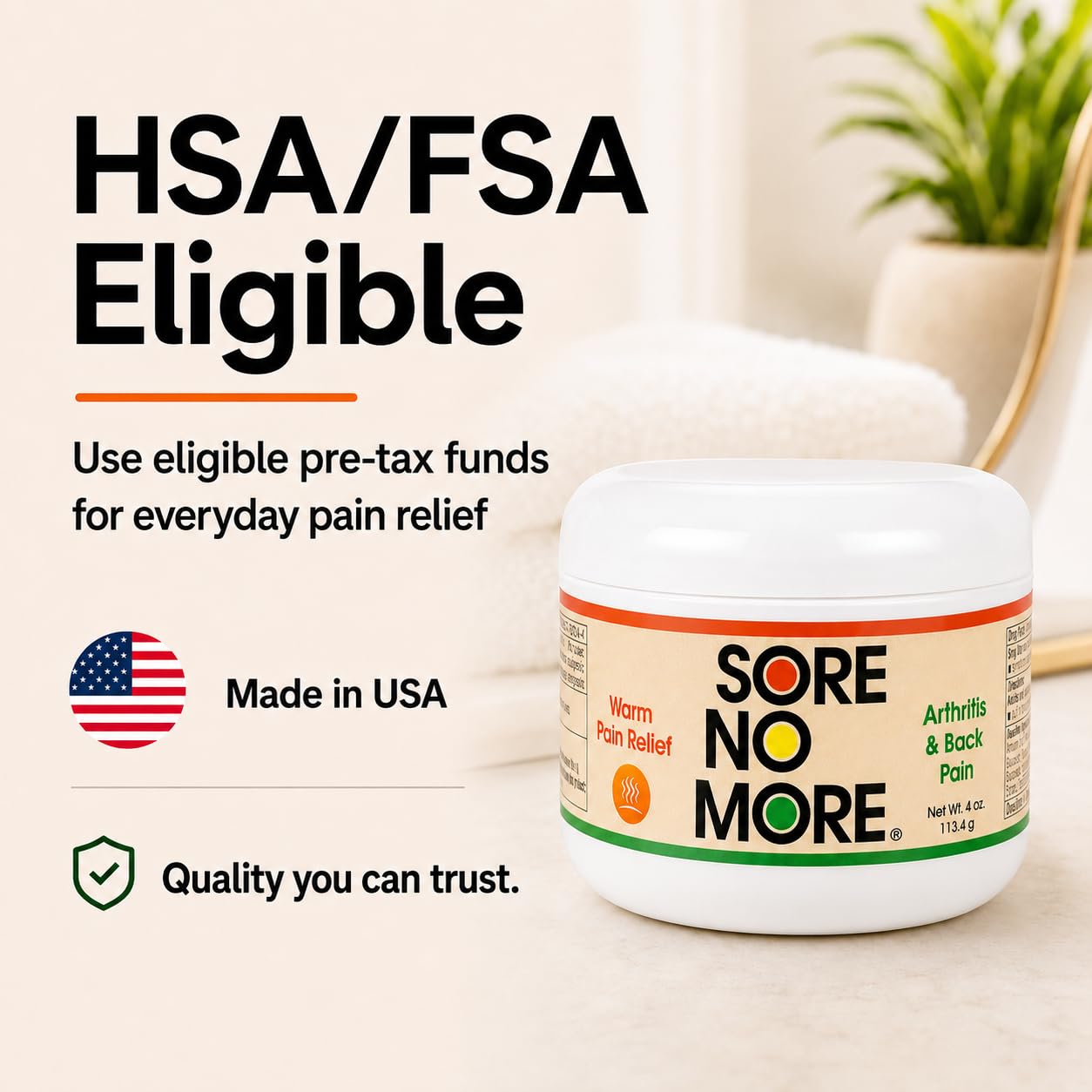 Sore No More Arthritis Pain Reliever Cream – Targeted Warm Relief for Back, Neck, Hands & Feet – Soothing & Fast-Acting Formula for Aches and Pains – Non-Greasy with Orange Aroma – 4 oz