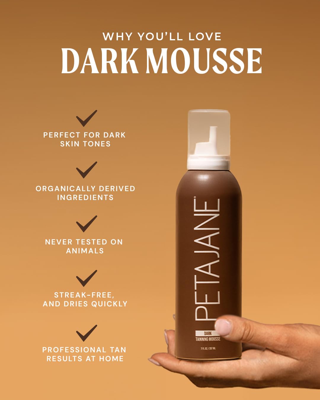 Dark Tanning Mousse, Natural-Looking Streak-Free Sunless Tanner - 7 Oz