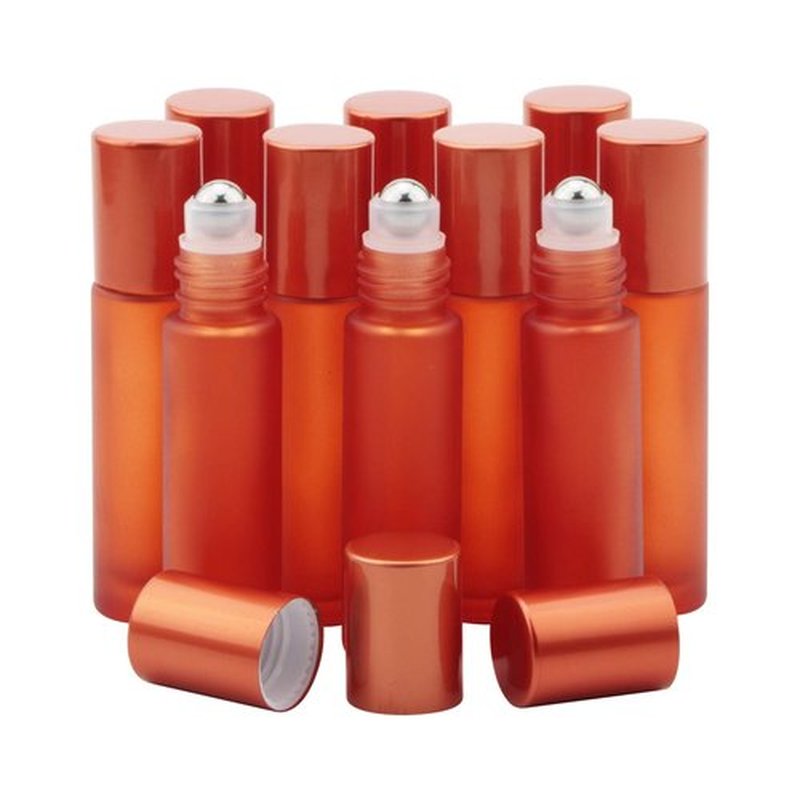 Kesell Glass Roller on Bottle, 10ml Refillable Essential Oil Bottle with Stianless Steel Ball, Pack of 10 (Orange)