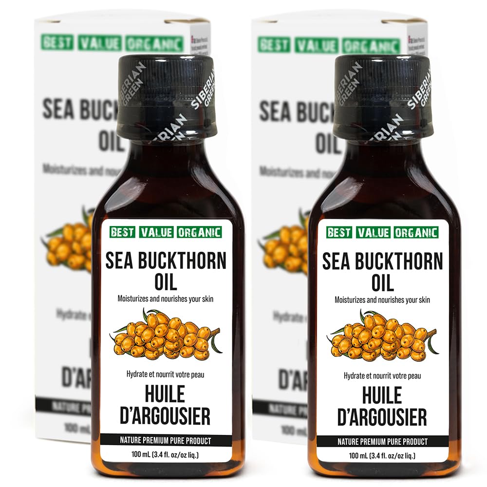 2 Pack - Siberian Sea Buckthorn Seed Oil | 100% Natural Extra Virgin Cold Pressed 2x100 ml / 6.8 fl oz (2 Bottles) | Unrefined Raw No-GMO Vegan | Premium Food Grade | Cooking, Salads or Skin Care