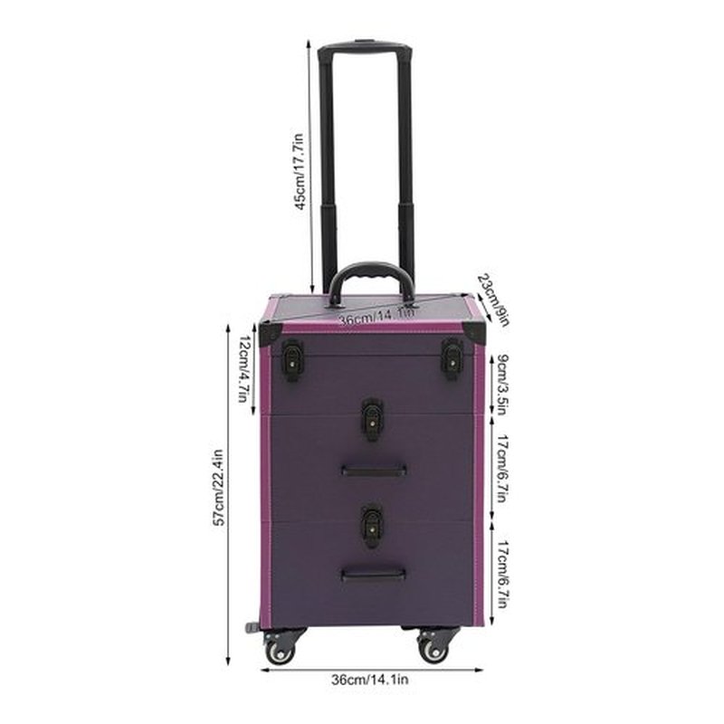 Rolling Makeup Case with Drawers&4 Wheel, Cosmetic Case Trolley, Make Up Suitcase Cosmetic Trolley, Portable Beauty/Nail/Hair Styling Travelling Cart Trunk, Manicure Storage Case (Purple+Black Color)