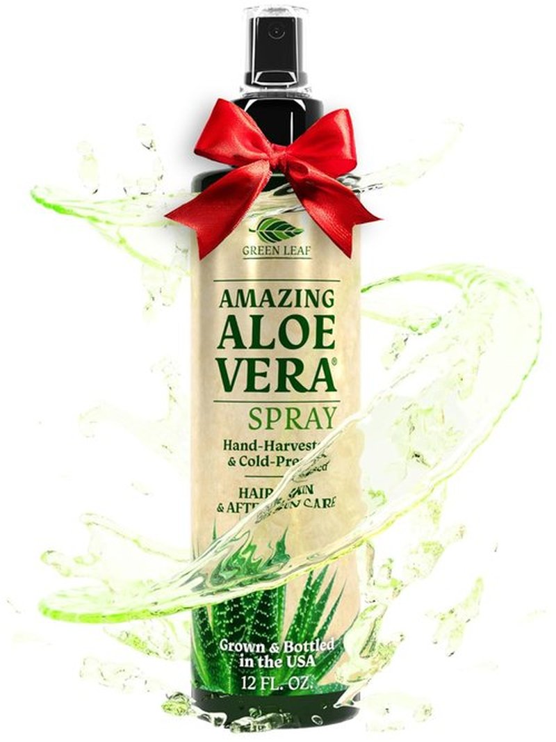 Green Leaf Aloe Vera Spray 99% Pure Cold-Pressed Aloe Vera Juice, for Hair, Skin & Face Moisturizer, Fast Absorption After Sun Care, Sunburn Relief & Solar Recovery Spray| 12oz |Aloevera Body Spray
