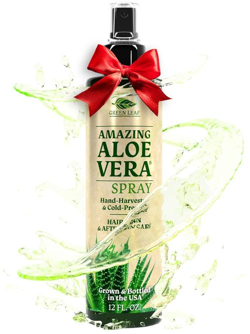 Green Leaf Aloe Vera Spray 99% Pure Cold-Pressed Aloe Vera Juice, for Hair, Skin & Face Moisturizer, Fast Absorption After Sun Care, Sunburn Relief & Solar Recovery Spray| 12oz |Aloevera Body Spray
