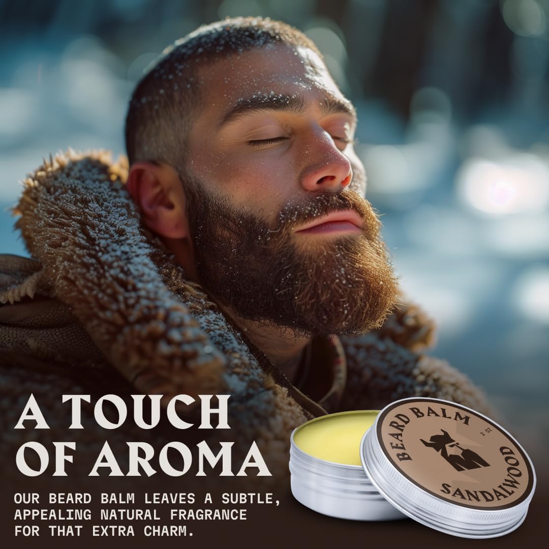 Striking Viking Beard Balm for Men - Sandalwood Scent, 2 Ounces - Leave in Beard Conditioner & Styling Balm - Made with Naturally Derived Argan & Jojoba Oils
