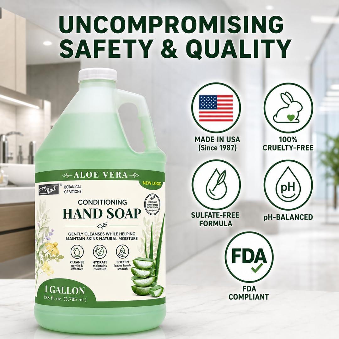 PRONAIL Bulk Liquid Hand Soap Refill – Moisturizing Cleanser with Hyaluronic Acid, Panthenol & Aloe Vera | Sulfate-Free, Cruelty-Free | Professional Salons, Spas & High-Traffic Use | 1 Gallon