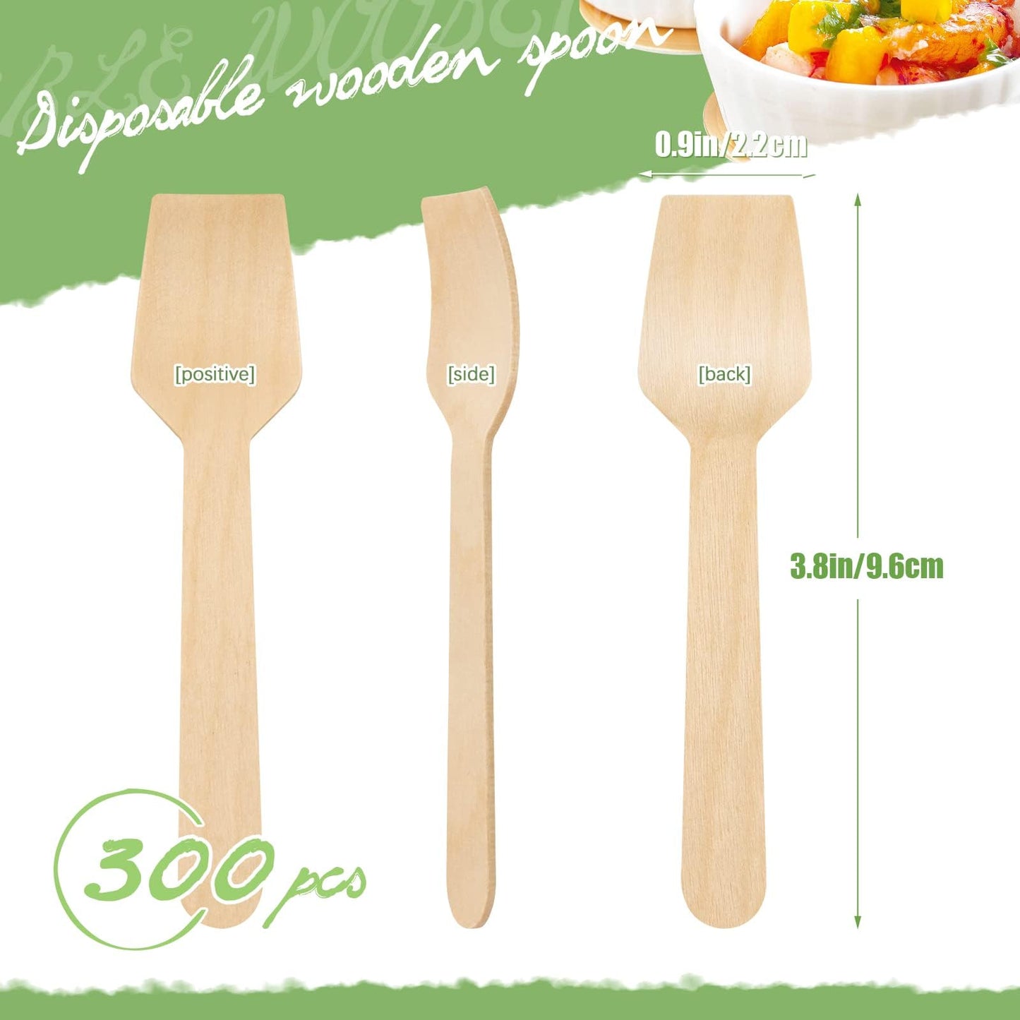 WYOMER 300 Pcs 3.75" Disposable Mini Wooden Tasting Spoons - Bulk Small Wood Spoons for Ice Cream Sampling, Honey, Desserts, Charcuterie Board & Tasting Events