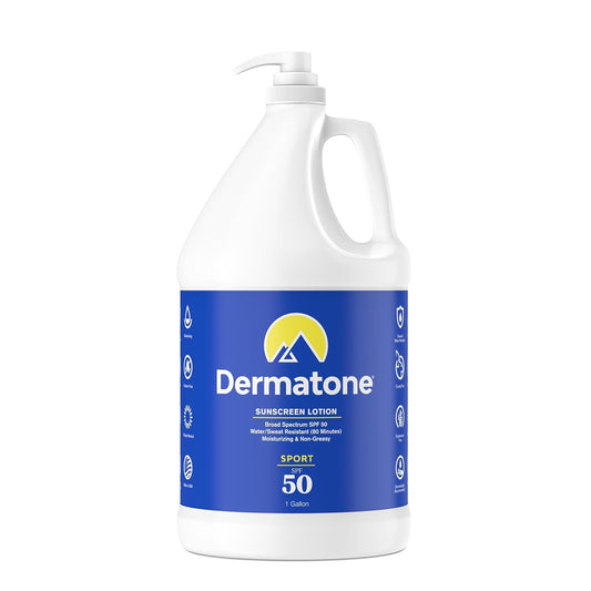 Dermatone Sport Sunscreen Lotion SPF 50 - Vitamin C & Aloe, Sweat & Water Resistant | 1 Gallon Pump Bottle