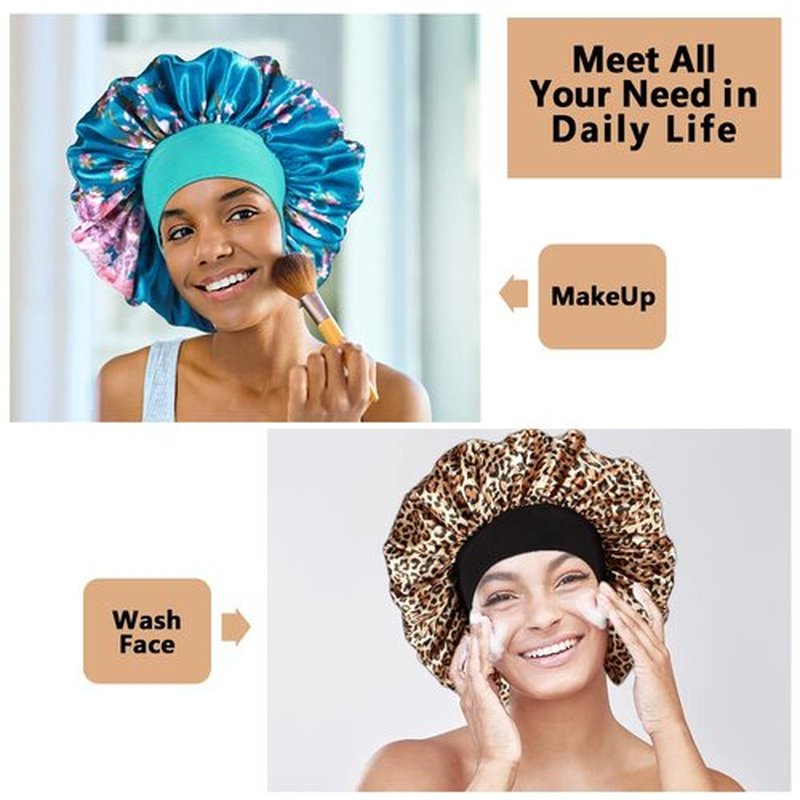 3PCS Extra Large Satin Bonnets for Sleeping, Hair Bonnets for Black Women Braids Curly Hair, D